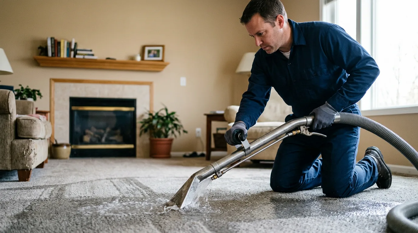 Water damage restoration technician working near Holyoke, MA